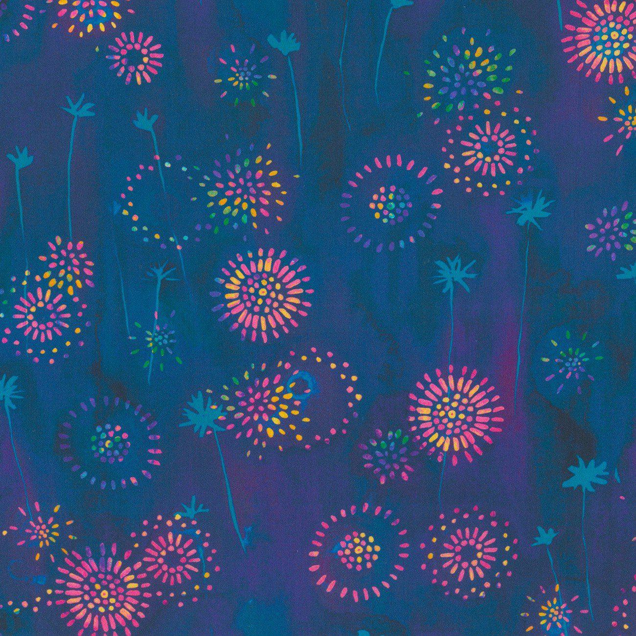 Garden Gloss Sateen Dandelion Night Fabric – End of Bolt – 52″ × 44/45″