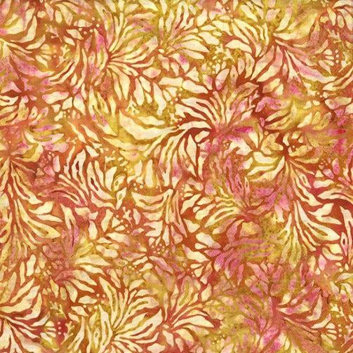 Garnet Glow Blossom Leaves Batik Fabric-Hoffman Fabrics-My Favorite Quilt Store