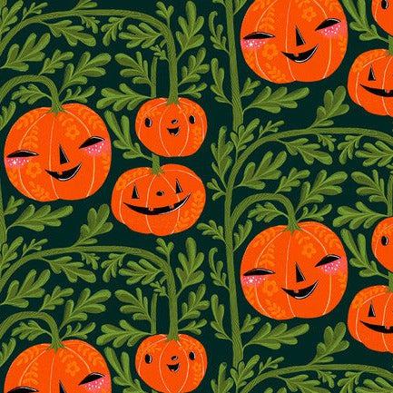 Ghostly Greetings Green Pumpkin Head Fabric