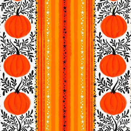 Ghostly Greetings Orange Pumpkin Vines Fabric