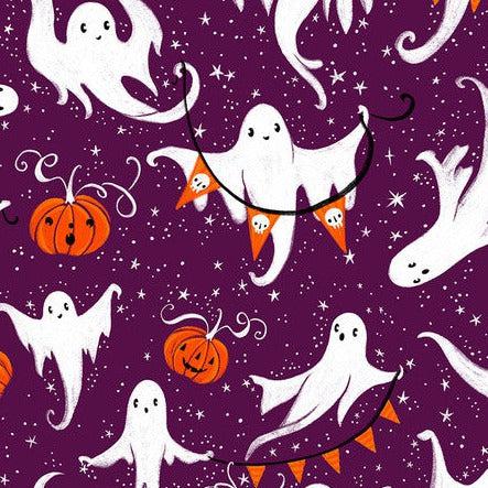 Ghostly Greetings Purple A Time for Ghosts Fabric