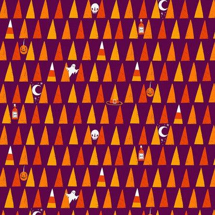 Ghostly Greetings Purple Candy Corn Fabric-Free Spirit Fabrics-My Favorite Quilt Store