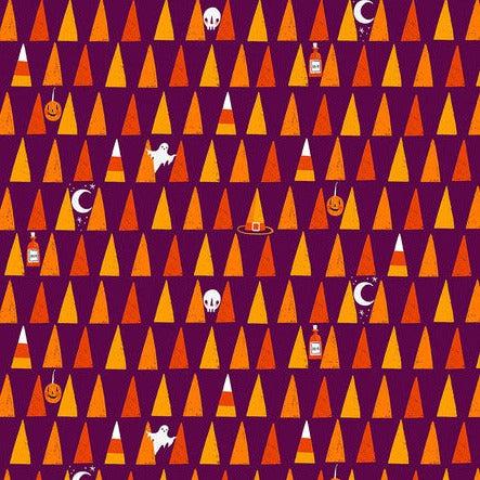 Ghostly Greetings Purple Candy Corn Fabric