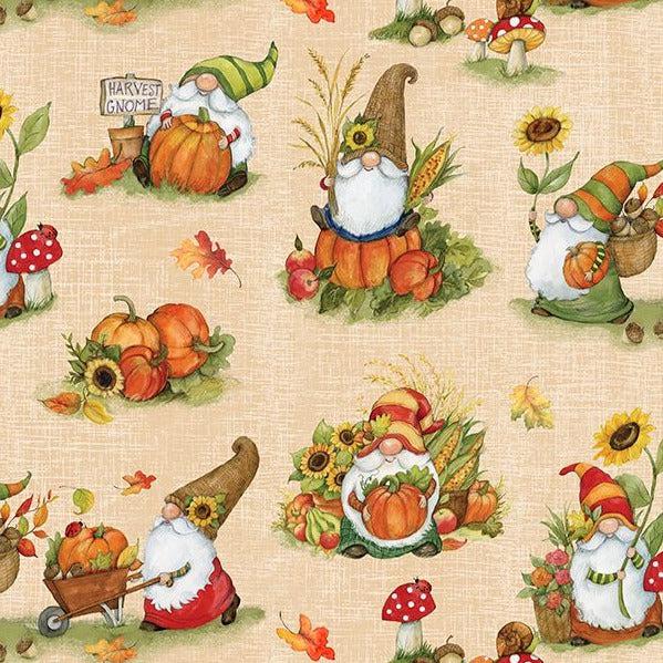 Gnome-kin Patch Cream All Over Gnomes Fabric