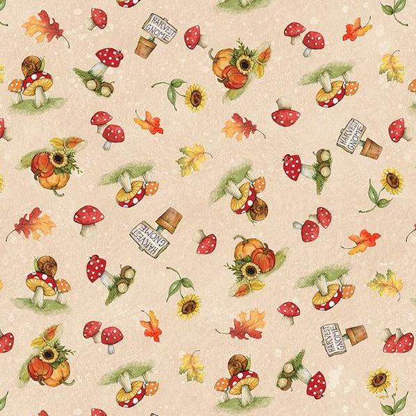 Gnome-kin Patch Cream Mushroom Toss Fabric-Wilmington Prints-My Favorite Quilt Store