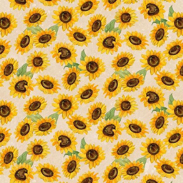 Gnome-kin Patch Cream Sunflower Toss Fabric-Wilmington Prints-My Favorite Quilt Store
