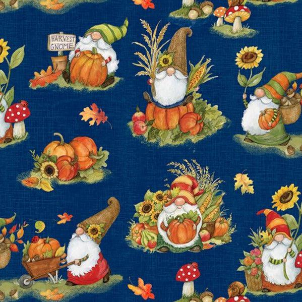 Gnome-kin Patch Navy All Over Gnomes Fabric