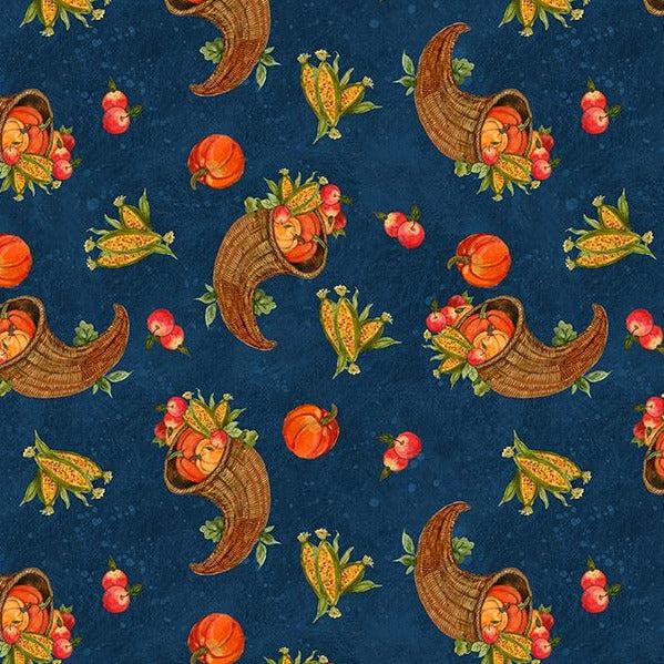 Gnome-kin Patch Navy Cornucopia Toss Fabric-Wilmington Prints-My Favorite Quilt Store