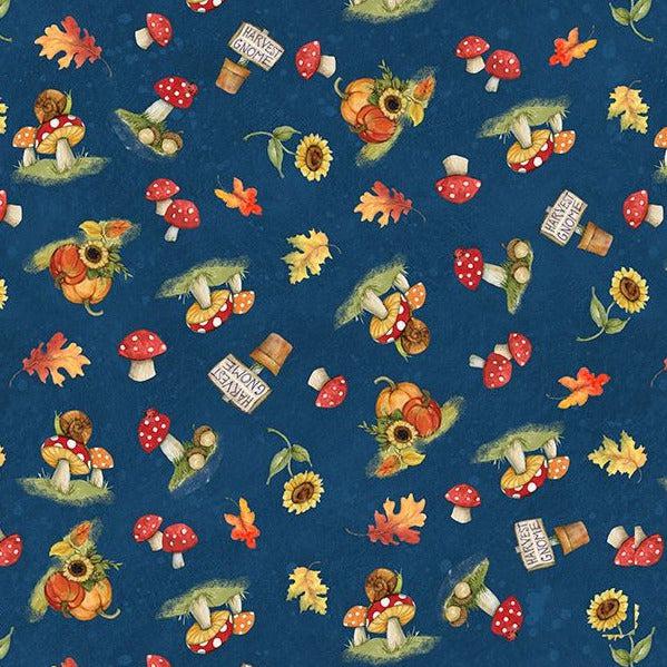 Gnome-kin Patch Navy Mushroom Toss Fabric-Wilmington Prints-My Favorite Quilt Store