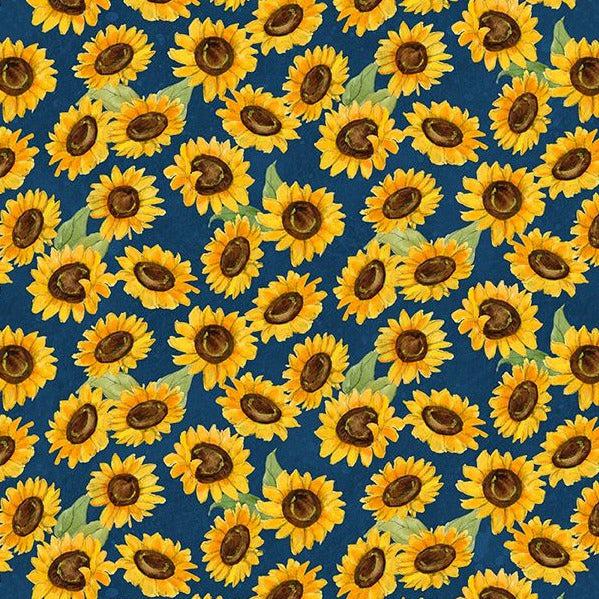 Gnome-kin Patch Navy Sunflower Toss Fabric-Wilmington Prints-My Favorite Quilt Store