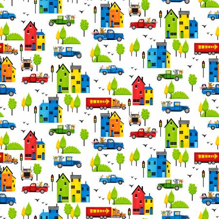 Go-Go White Town Fabric