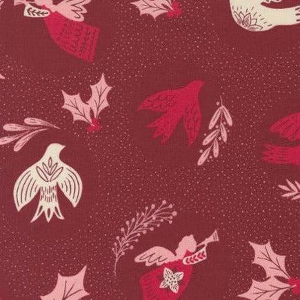 Good News Great Joy Cranberry Christmas Birds Fabric – End of Bolt – 56″ × 44/45″-Moda Fabrics-My Favorite Quilt Store