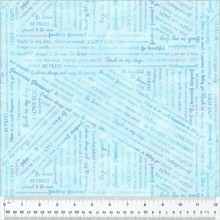 Goodness Gracious Pale Blue Collaged Phrases Fabric-Windham Fabrics-My Favorite Quilt Store