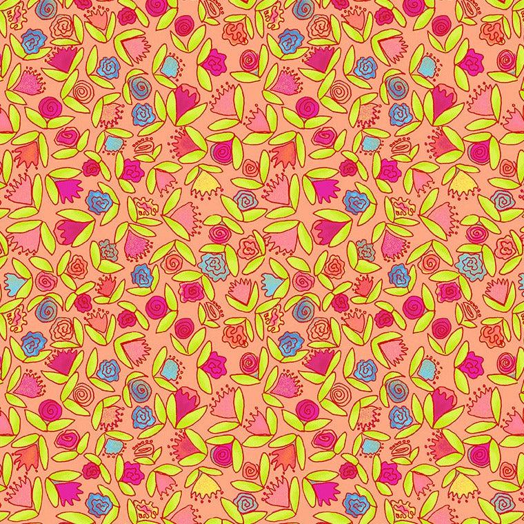 Goodness Gracious Peach Little Ditsy Flowers Fabric