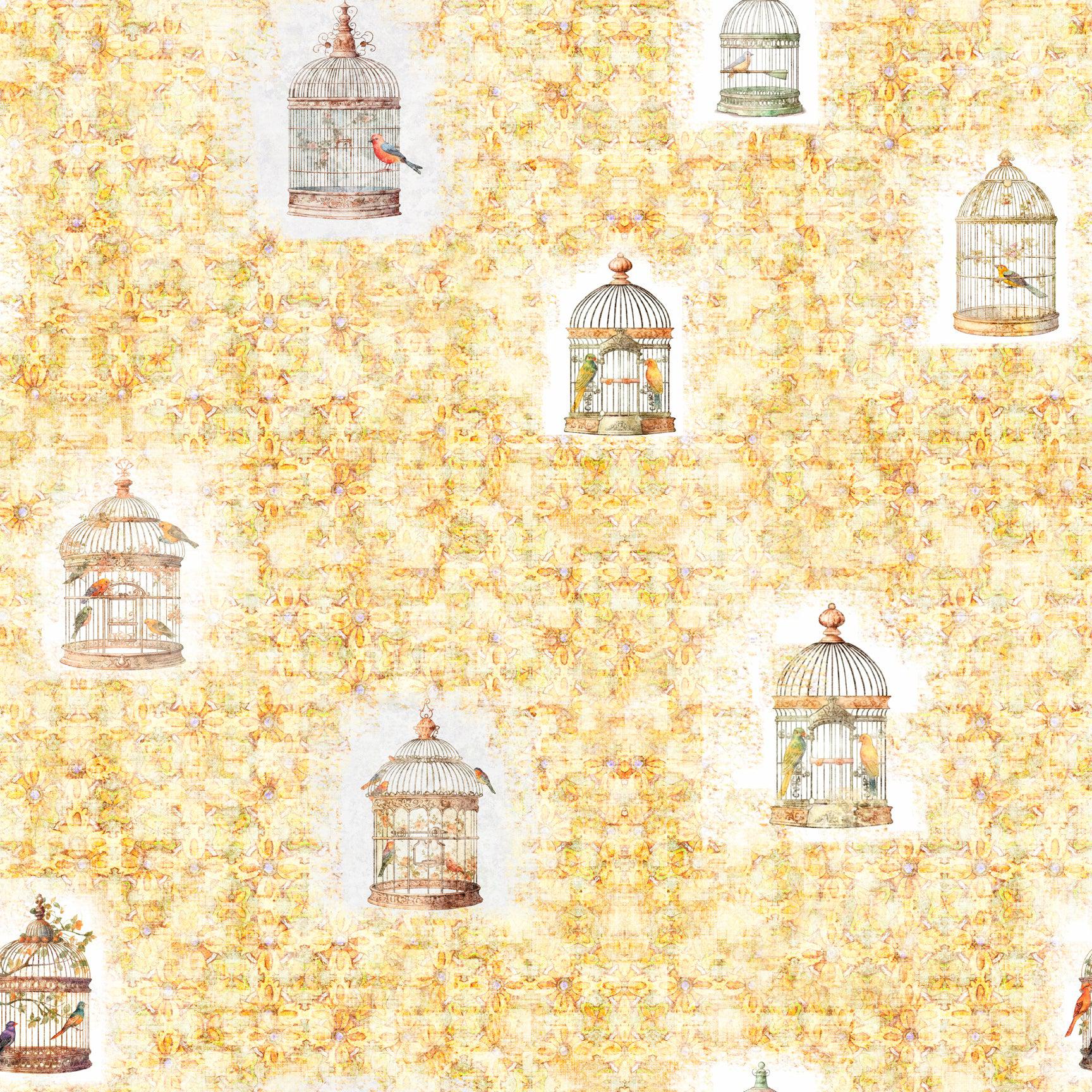 Grace & Charm Birdcages Maize Fabric-QT Fabrics-My Favorite Quilt Store