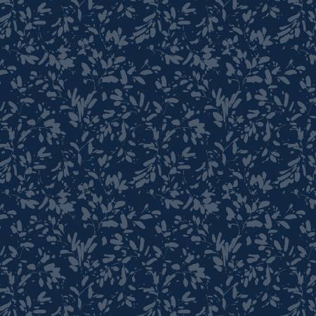 Green Fields Dark Blue Tonal Leaves Fabric