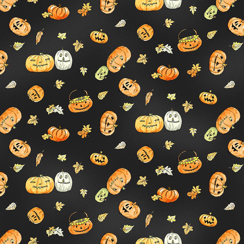 Halloween Parade Black Pumpkins Digital Fabric