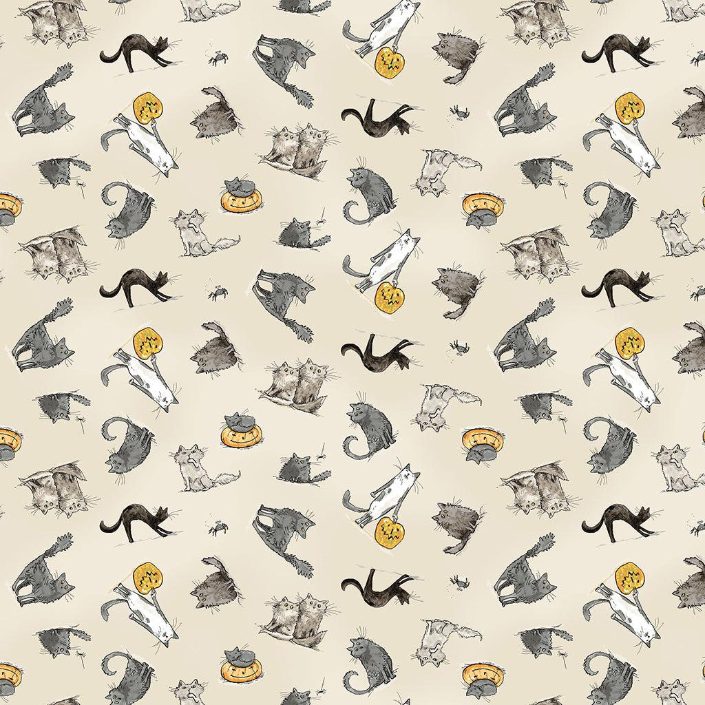 Halloween Parade Cream Cats Digital Fabric