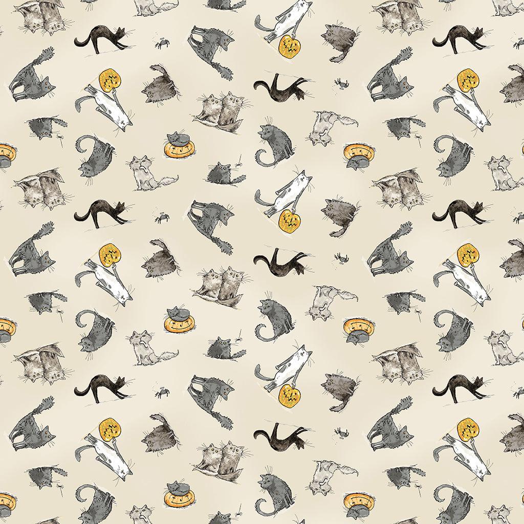 Halloween Parade Cream Cats Digital Fabric-Clothworks-My Favorite Quilt Store