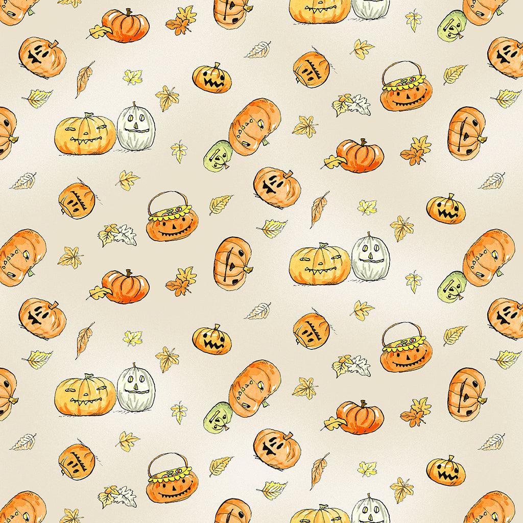 Halloween Parade Cream Pumpkins Digital Fabric