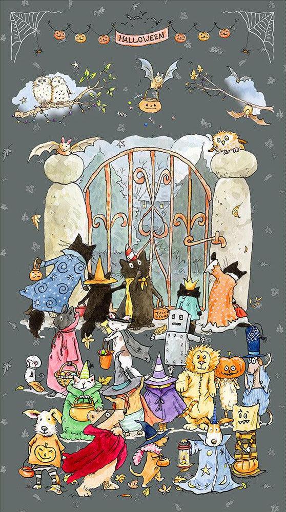 Halloween Parade Grey Animal Parade Digital Panel 24"-Clothworks-My Favorite Quilt Store