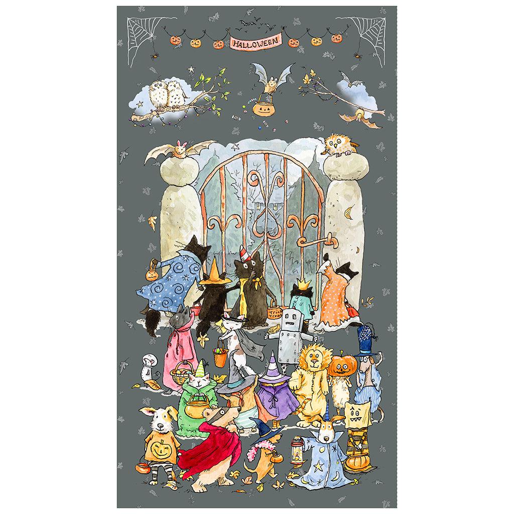 Halloween Parade Grey Animal Parade Digital Panel 24"-Clothworks-My Favorite Quilt Store