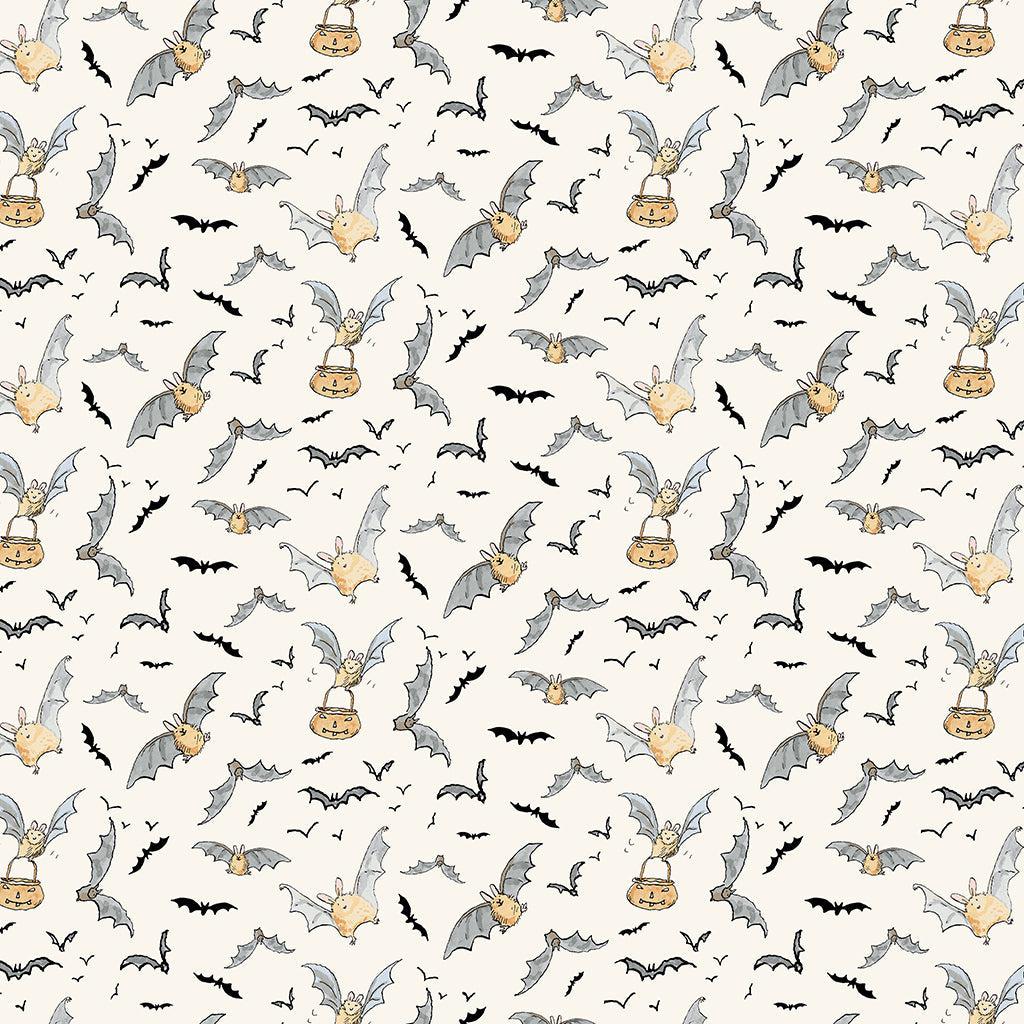 Halloween Parade Light Cream Bats Digital Fabric