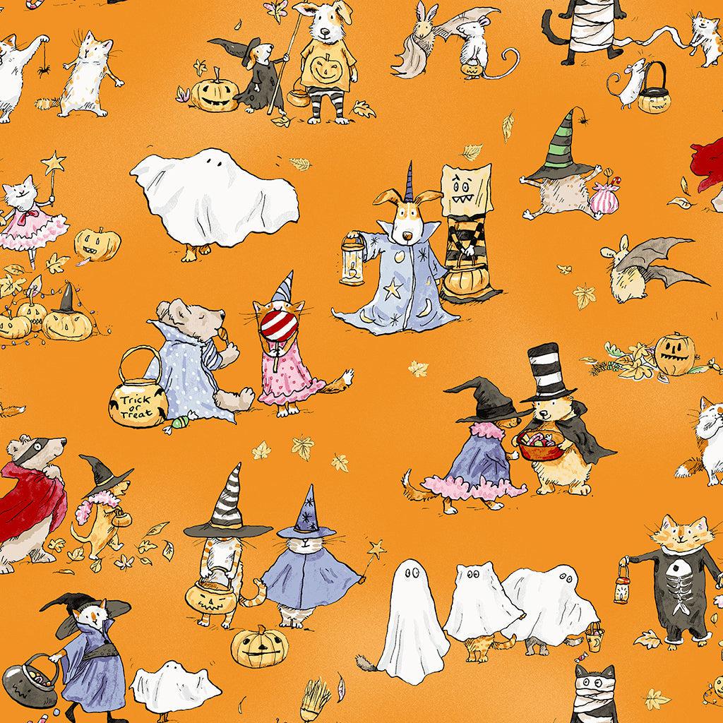 Halloween Parade Orange Parade Toile Digital Fabric