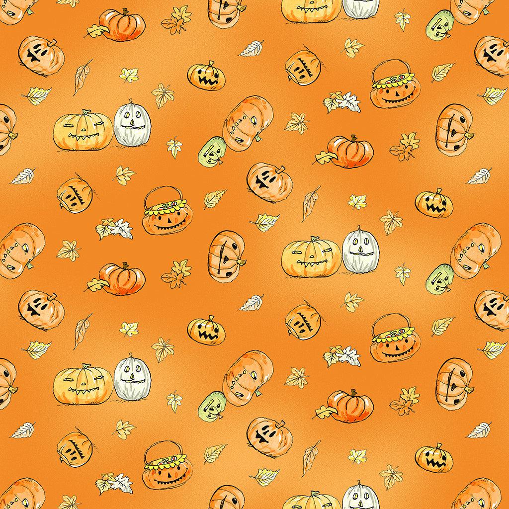 Halloween Parade Orange Pumpkins Digital Fabric