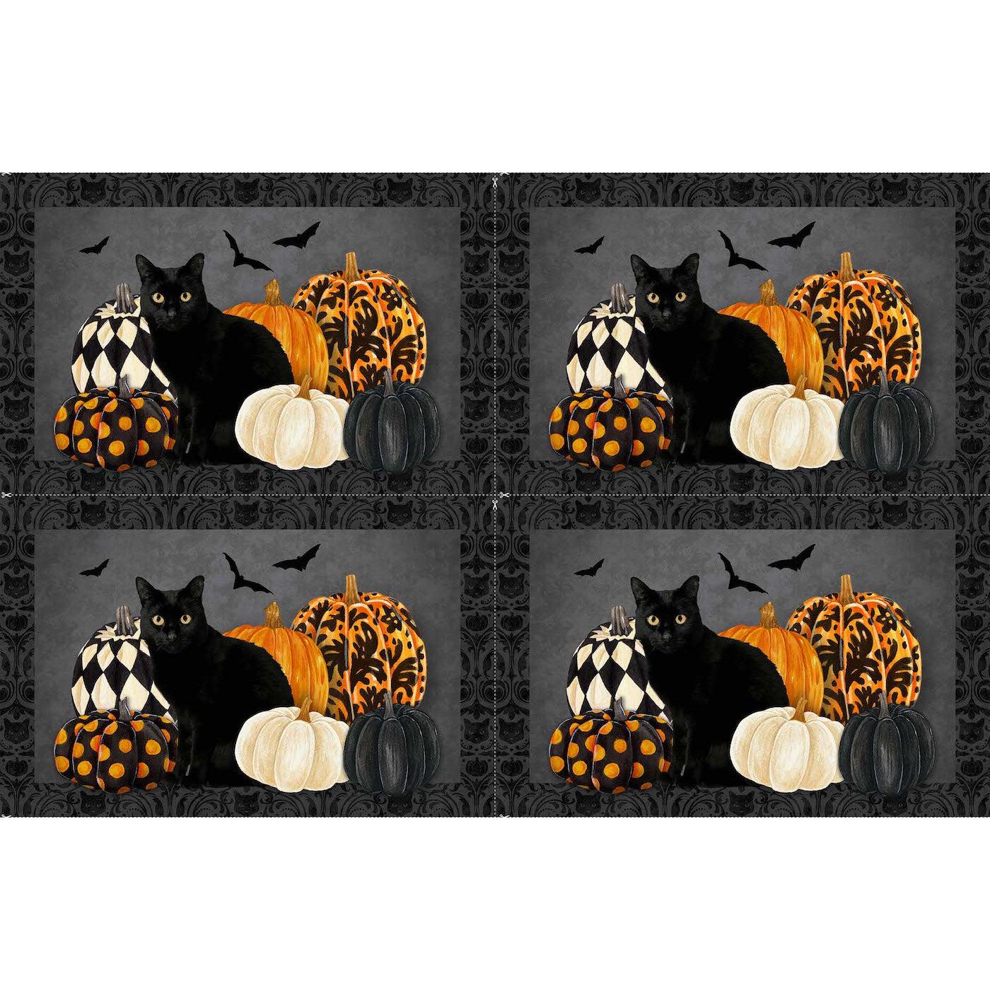 Hallow's Eve Black Cat Placemat Digital Print Panel 28"-Northcott Fabrics-My Favorite Quilt Store