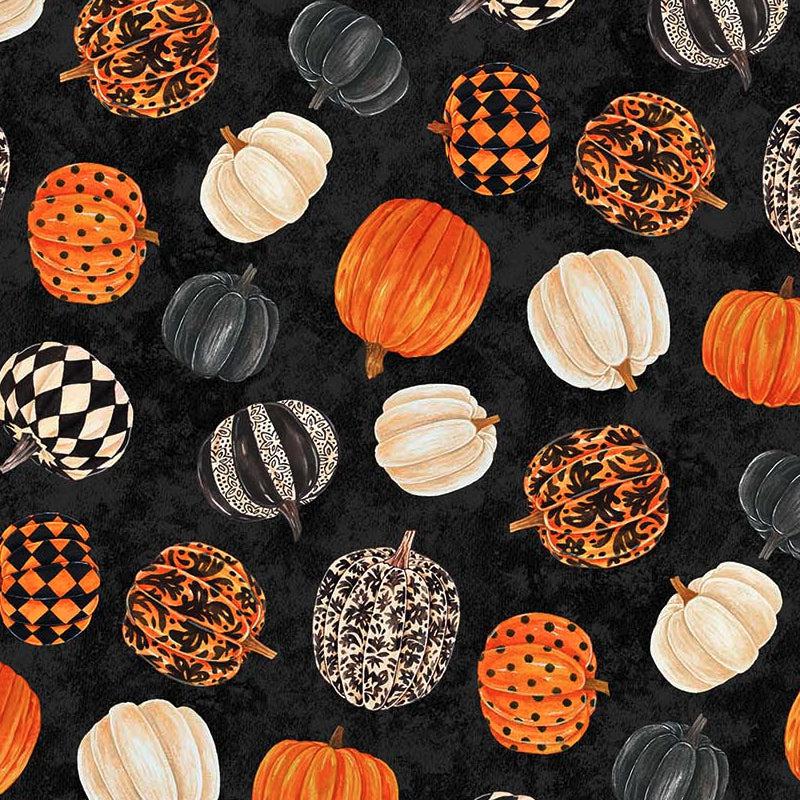 Hallow's Eve Black Tossed Pumpkins Fabric