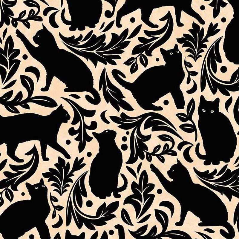 Hallow's Eve Cream Cat Damask Fabric