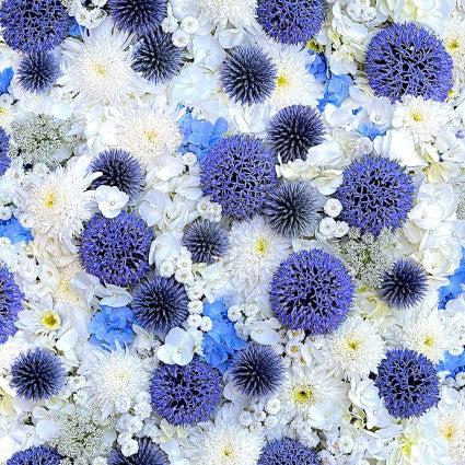 Hand Picked Forget Me Not Blue Globe Thistle Floral Digital Fabric