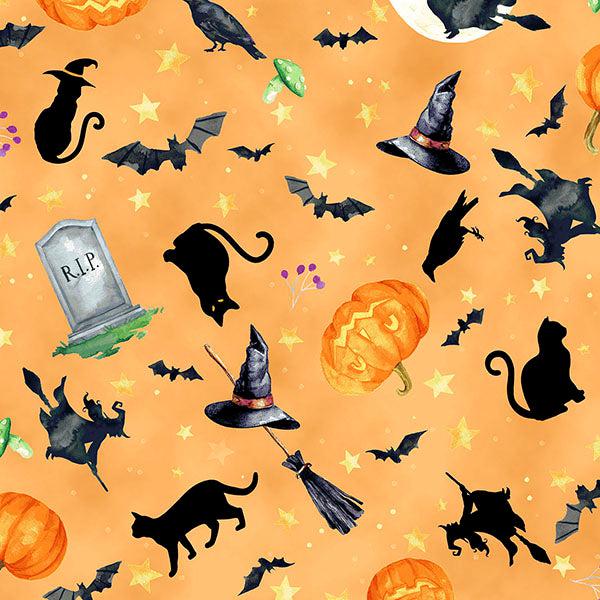 Happy Haunting Pumpkin Halloween Toss Fabric-Hoffman Fabrics-My Favorite Quilt Store