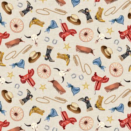Happy Trails Cream Cowhand Gear Fabric-Michael Miller Fabrics-My Favorite Quilt Store