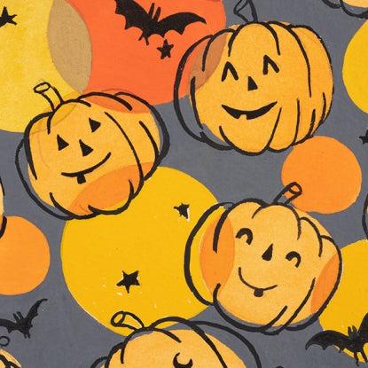 Haunted House Charcoal Pumpkin Polka Dot Fabric