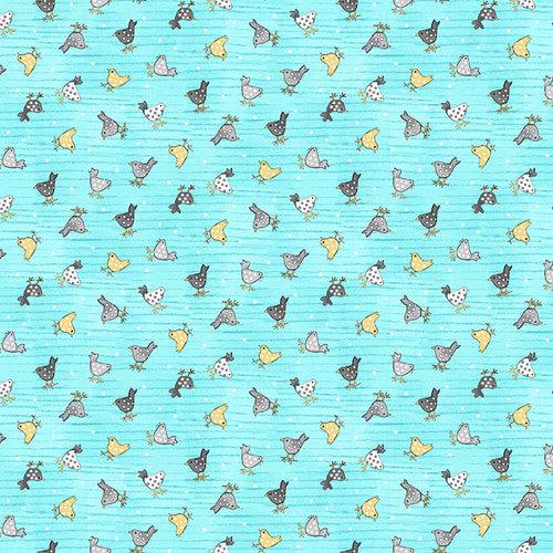 Hay Day Blue Allover Chicks Fabric-Henry Glass Fabrics-My Favorite Quilt Store