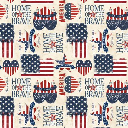 Hearts Anthem Cream Patriotic Toss Fabric