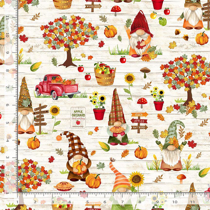 Hello Fall Cream Gnomes Pumpkin Patch Fabric-Timeless Treasures-My Favorite Quilt Store