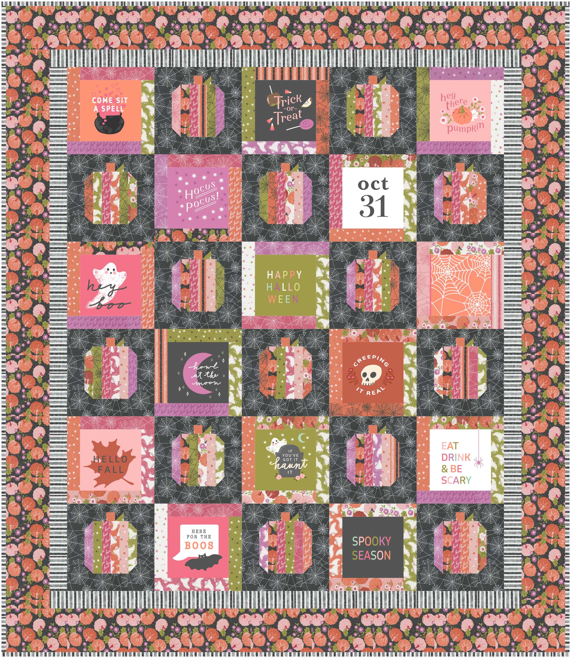 Hey Boo Dark Layer Cake Pumpkins Quilt Kit-Moda Fabrics-My Favorite Quilt Store