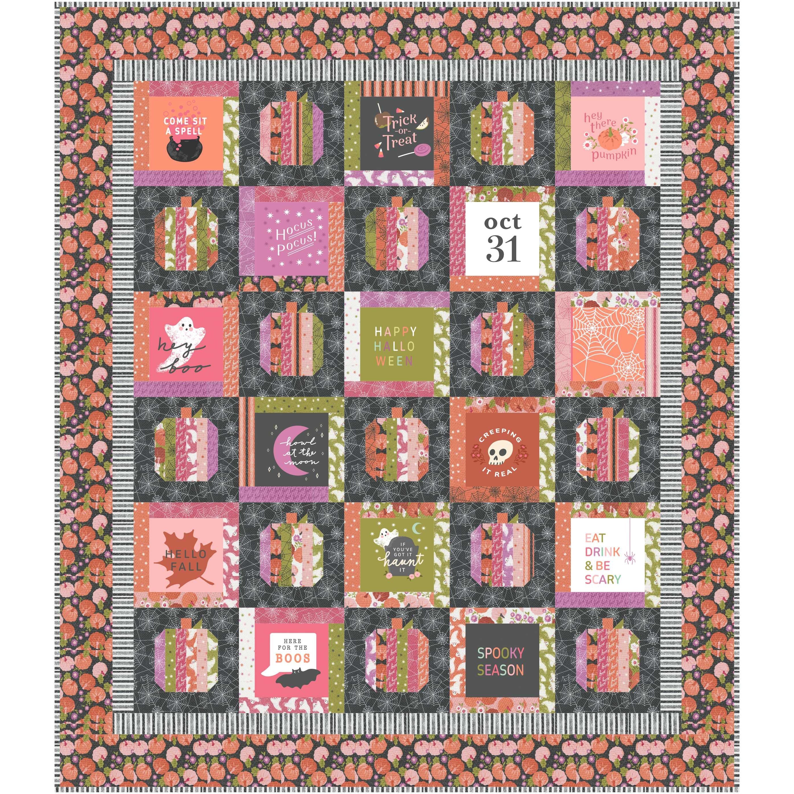 Hey Boo Dark Layer Cake Pumpkins Quilt Kit-Moda Fabrics-My Favorite Quilt Store