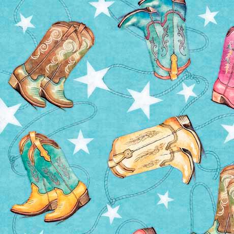 Hey Cowgirl Aqua Boot Toss Fabric-QT Fabrics-My Favorite Quilt Store