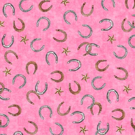 Hey Cowgirl Pink Horsehoes Fabric