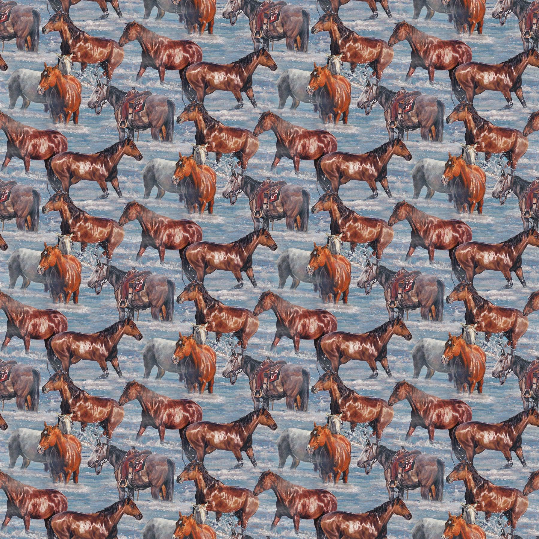Hidden Valley Naturescapes Blue Multi Horses Digital Print Fabric-Northcott Fabrics-My Favorite Quilt Store