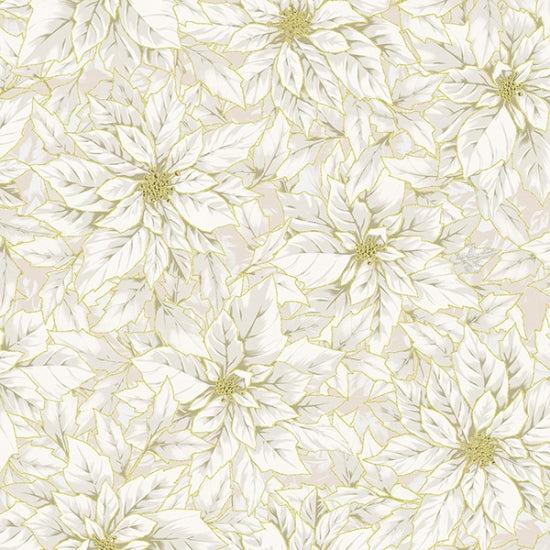 Holiday Elegance Natural Gold Poinsettia Floral Fabric