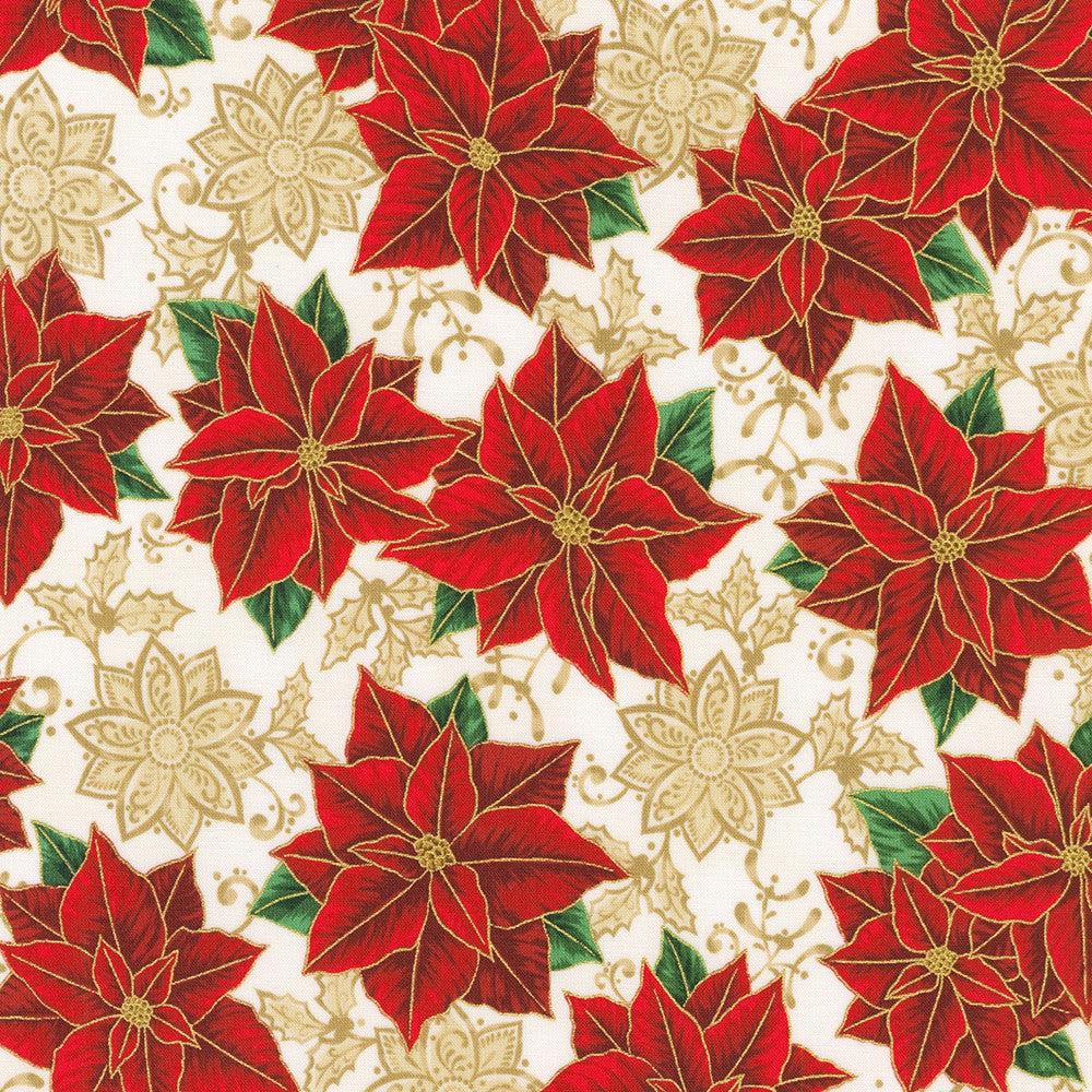 Holiday Flourish-Festive Finery Cream Poinsettias Fabric