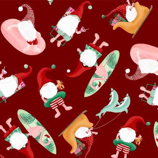 Holiday Gnomes Cranberry Beach Bums Fabric