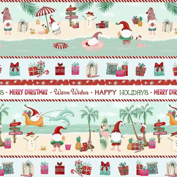 Holiday Gnomes Seafoam Beach Lover Gnomes Fabric