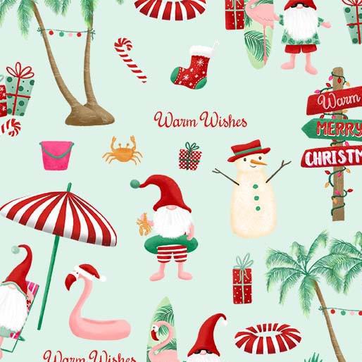 Holiday Gnomes Seafoam Deck The Palms Fabric