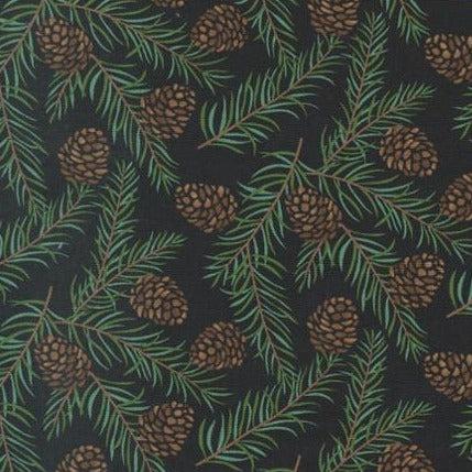 Holidays At Home Charcoal Black Evergreen Pinecones Fabric